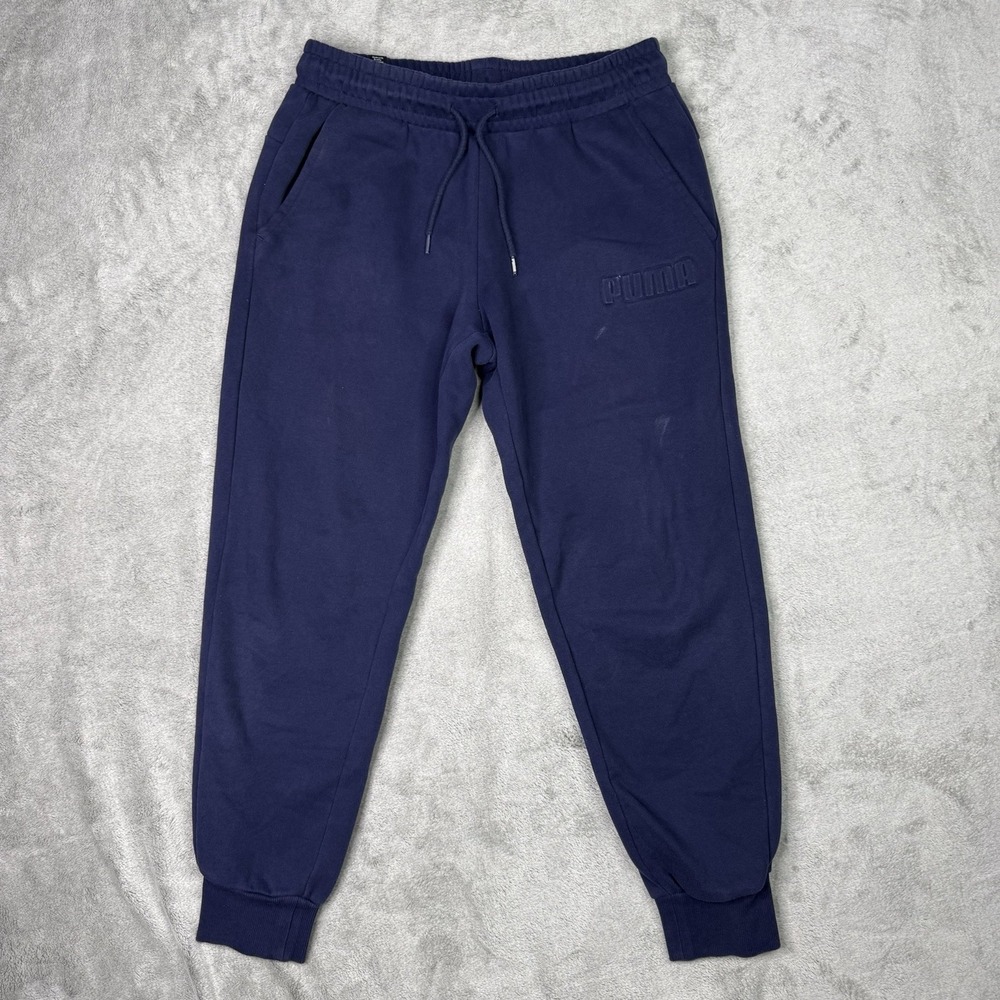 PUMA Men's Navy Blue Jogger Pants Drawstring Pockets Tapered Elastic Waist